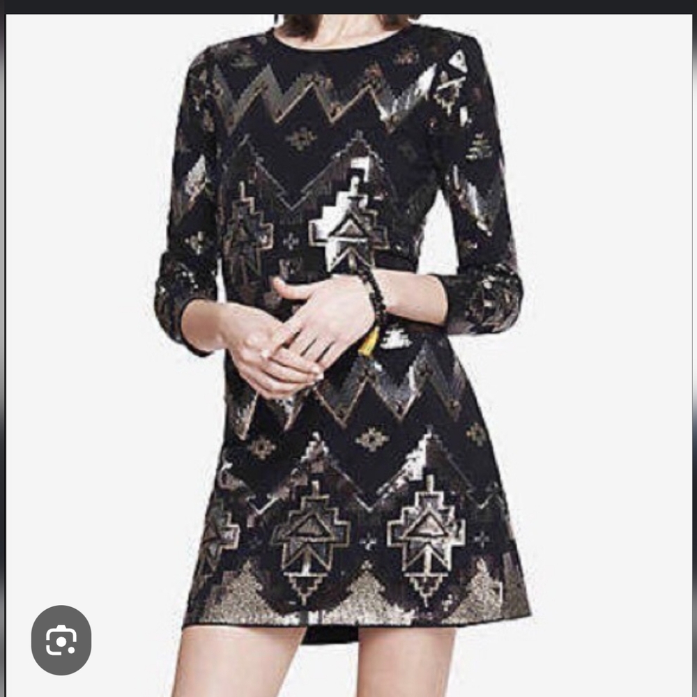 Express Black Aztec Sequin Dress L – Party, Club, Cocktail, Y2K-Inspired Glam